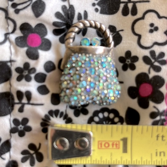 -Vintage Blue Crystal and Silver Purse Brooch - Picture 3 of 4